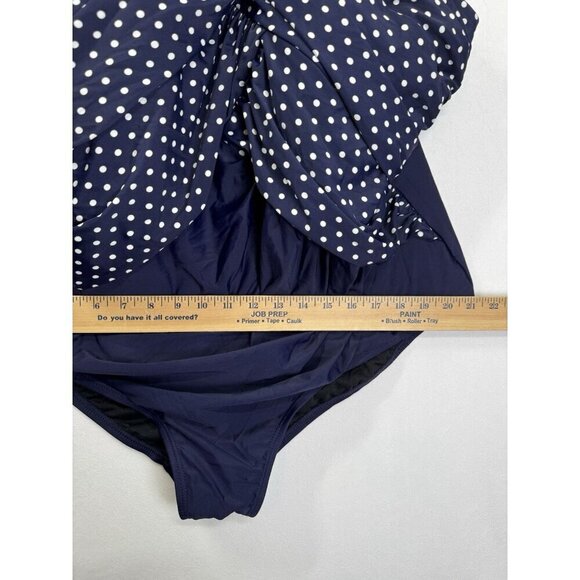 Swimsuits for All One Piece Swimsuit Size 26 Navy Blue Polka Dot High Neck Wrap - Picture 9 of 10
